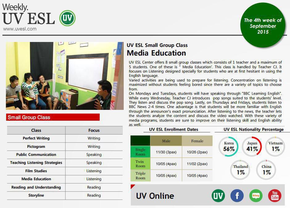 Bản tin tuần 4 Tháng 9/2015 - Trường Anh ngữ UV ESL